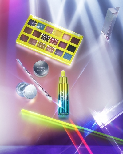 Still life of Tove Lo Disco Glitz Brow & Eye Kit Disco Glitz (82710), Tiana Major9 Feeling Lucky Eyeshadow Palette (82570), & Tiana Major9 Illuminating Elixir Scorpio Glow (82572).