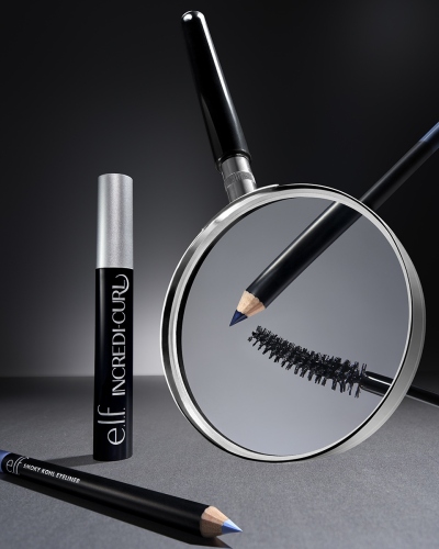 Still Life Shot of Incredi-curl Mascara - Pitch Black (85171), Smoky Kohl Eyeliner - Sky High (22016), Vintage Denim (22014)